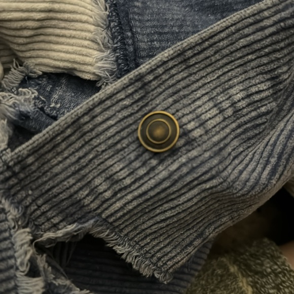 Oli & Hali Mineral Washed Color Block Fitted Corduroy Denim Jacket Raw Hem - Picture 10 of 17